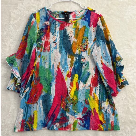 Ali Miles Ruffle Flowy Colorful Top M Festival Artsy Texture - Picture 1 of 9